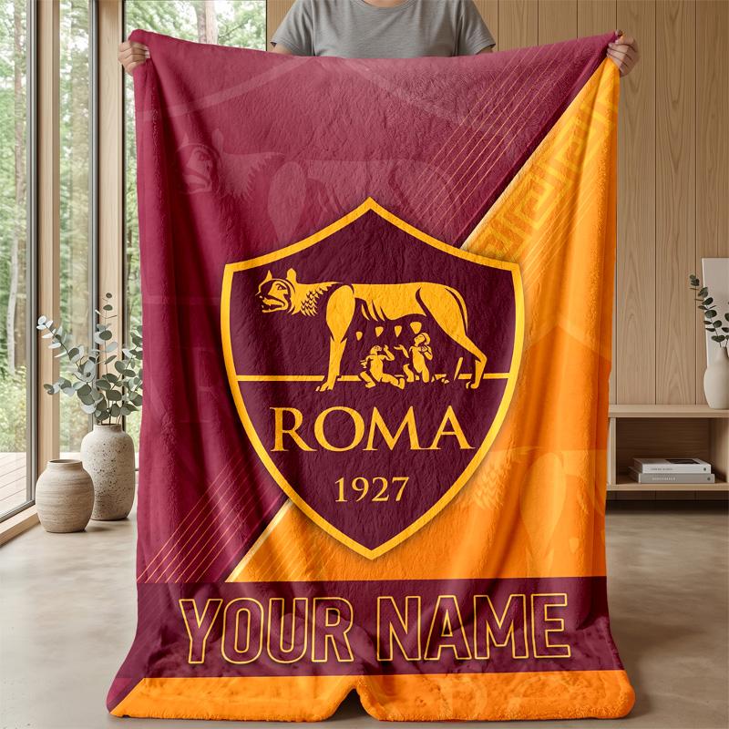 Custom Text Flannel Throw Blanket, Lightweight Cozy Bed Sofa BlanketAS Roma