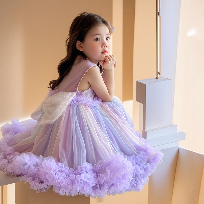 2026 Girls Puffy Butterfly Wings Summer Princess Dress - Layered Mesh Performance Costume 110cm