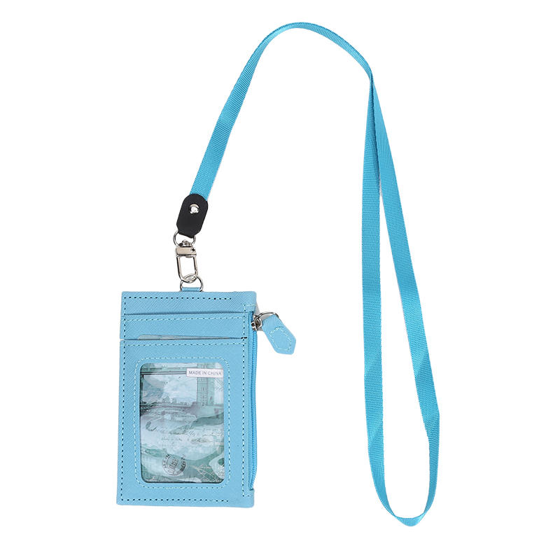 Casual Fashionable Pu Card Bag With Zipper Loose Change Bag With Hanging Rope Men'S And Women'S Card Mini Coin Bag Multiple Card Slots Id Card Bag