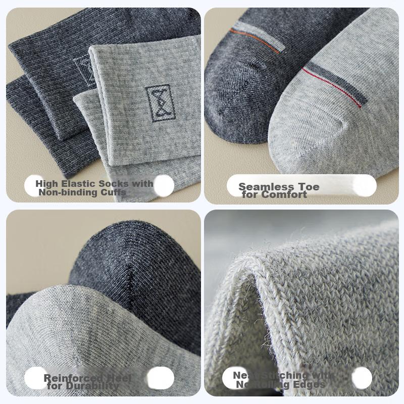 MIIOW 5 Pairs of Pure Cotton 100% Men's Socks, Mid-Calf Autumn And Winter Socks for Men, Breathable And Odor-Resistant Business Long Socks