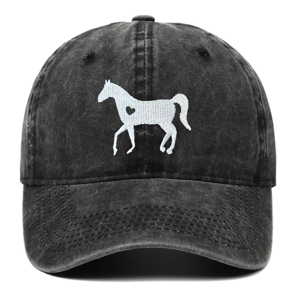 Love Horse Embroidered Cotton Baseball Cap - Casual Outdoor Sun Protection Hat