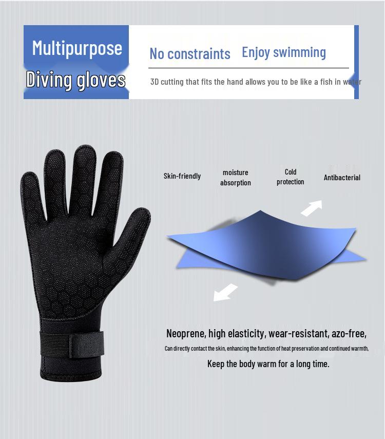 3mm Black Non-Slip, Wear-Resistant Diving Gloves for Fishing, Snorkeling, Surfing, and Water Rescue.