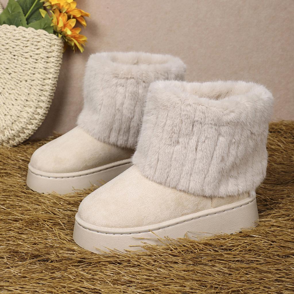 Fashion Comemore Women Round Toe Warm Thickened Plush Winter Beige Snow Boots Thick Sole Casual Comfortable Solid Colour Fur Short Boots