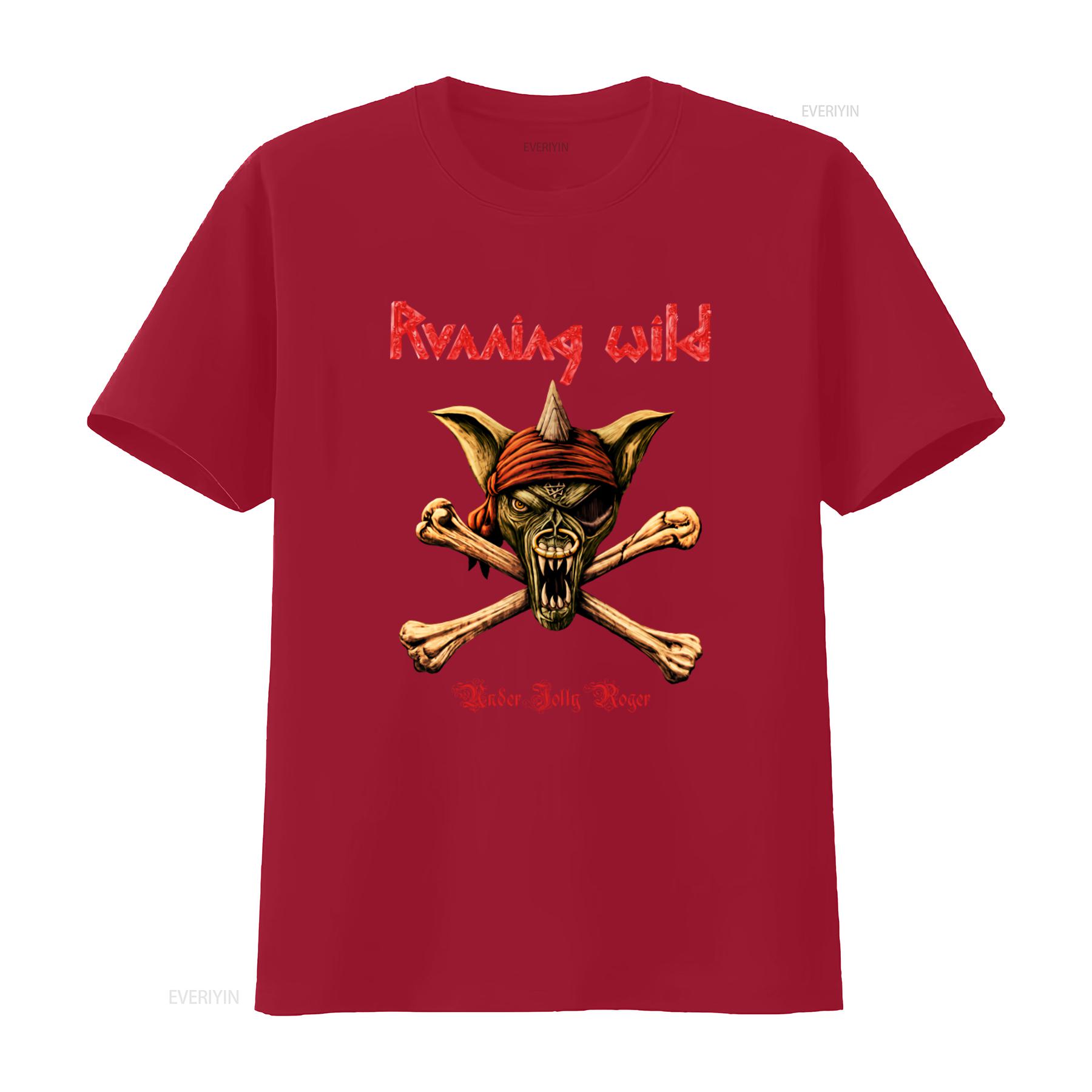 

Running Wild Under Jolly Roger Crossbones Band Logo Cool T shirt Streetwear vintage Washed Breathable Casual homme fashion S
