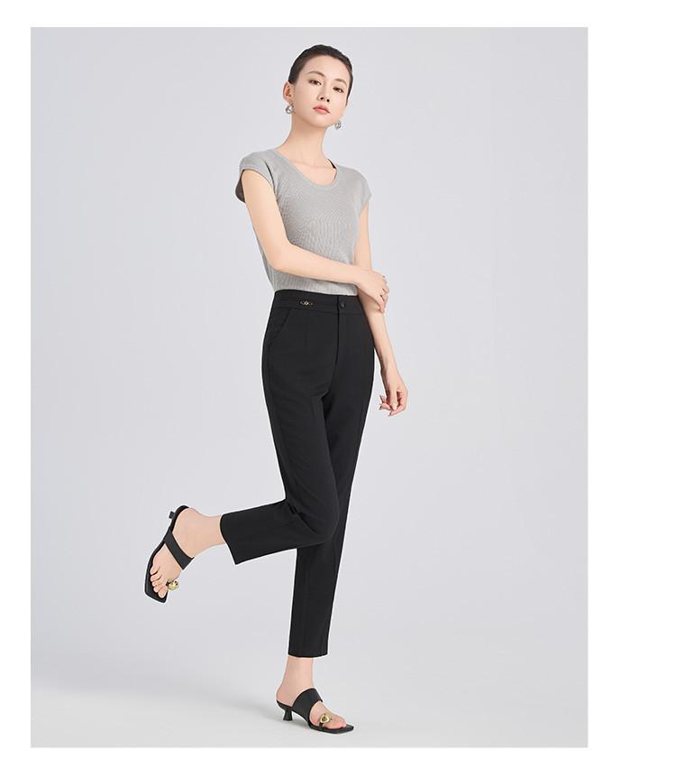 Summer High-Waisted Slimming Solid Color Commuting Women's Nine-Point Casual Pants