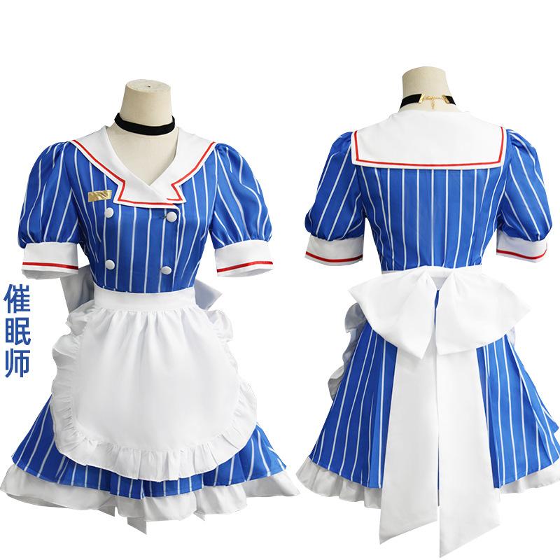 Mikuu Cosplay Costumes Anime Mesmerizer Uniform Women Striped Maid Dress Hat Apron Suit Halloween Christmas Carnival Party Dress
