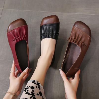 Übergrößenschuhe für Damen, weiches Leder, Retro, flache Einzelschuhe, lässige Damen-Loafer, Slip-on, modische Mokassins, Mom-Schuhe