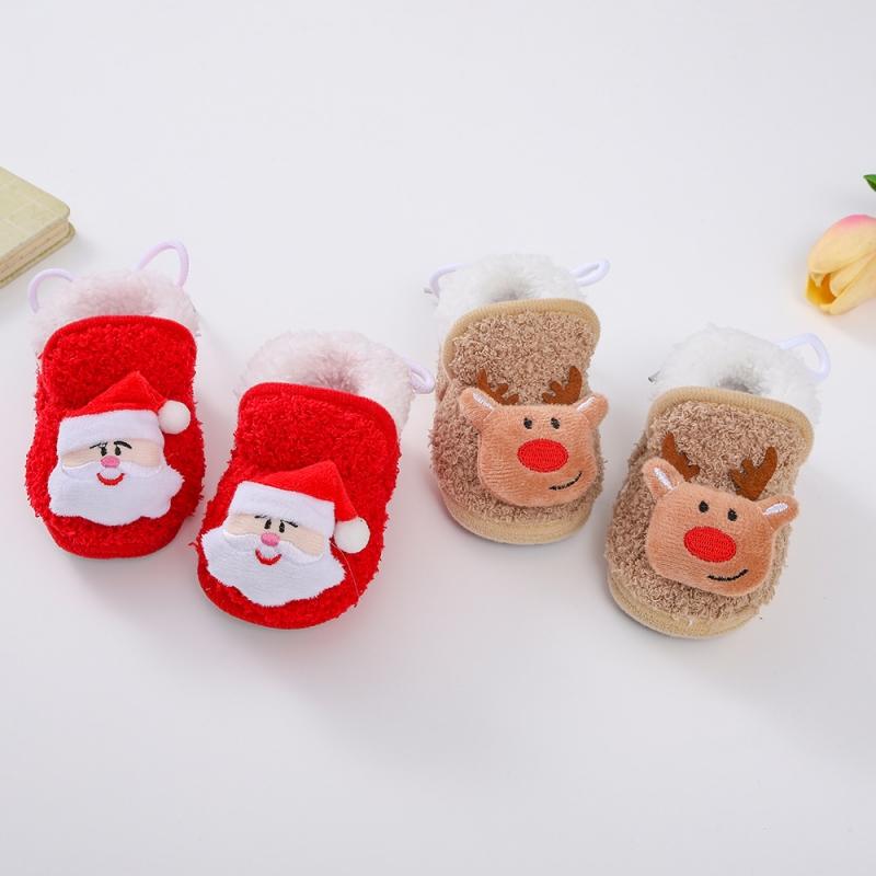 Jul Spädbarn Baby Första Gåskor Vinter Tjock Varm Nyfödd Skor För Flickor Pojkar Mjuka Söta Småbarnsskor 0-18 Månader Jultomten
