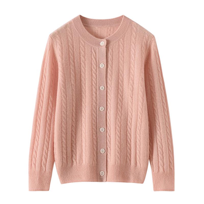 Γυναικεία ζακέτα με στρογγυλή λαιμόκοψη από 100% κασμίρ - Πλεκτό παλτό για το φθινόπωρο και τον χειμώνα