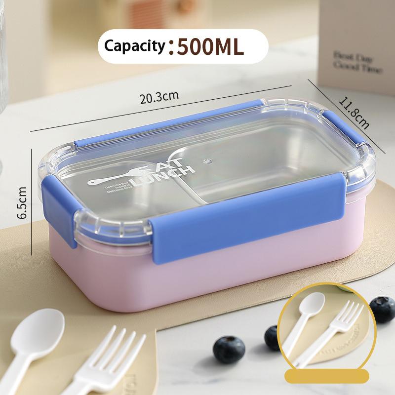 JUSTINLAU Portable Lunch Box Stainless Steel Bento Box Microwave Available Heating Student Staff Food Container with Fork Spoon