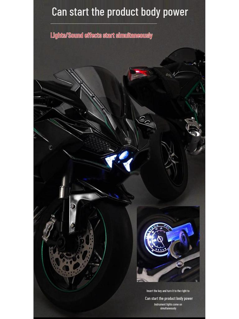 XLG Key Start 1:6 Kawasaki H2R Motorcycle Model with Ignition, Spray, and Sound Effects.