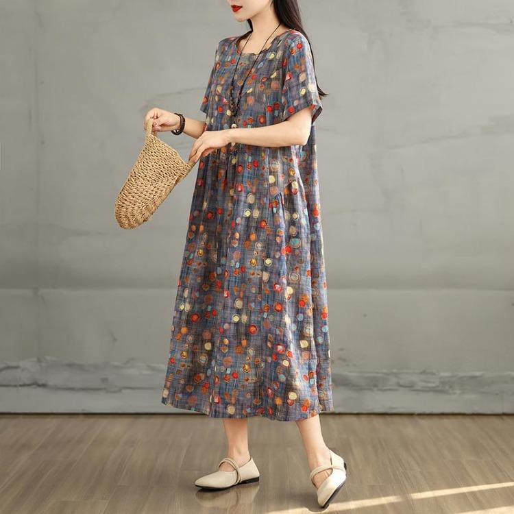 New Summer Vintage Plus Size Women Dress Long Oversized Casual Loose O Neck Basic
