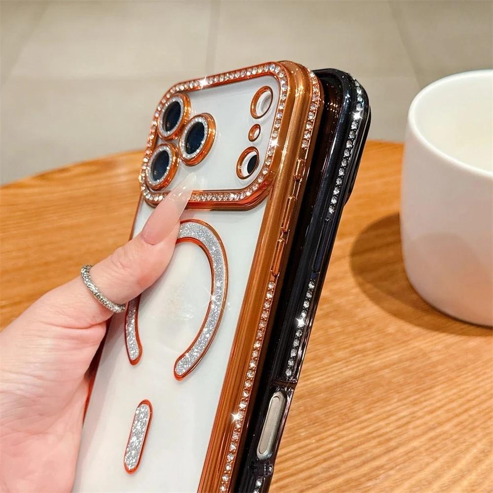 Bling Kristall Linsenfolie für Magsafe Transparente Handyhülle für iPhone 17 16 15 11 12 13 14 Pro Max Plus 17Air 16e Magnetische Hülle