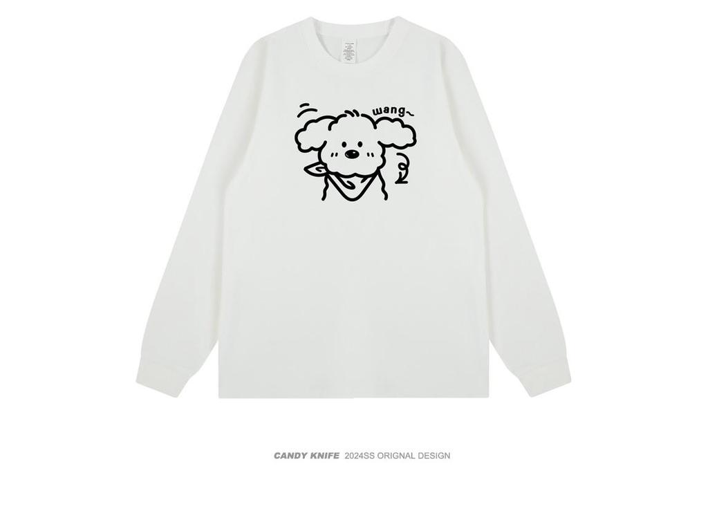 Adorable Cartoon Puppy Long-Sleeve T-Shirt - Soft, Versatile, Pure Cotton for Students & Fashionable Girls, Perfect for Autumn/Winter.