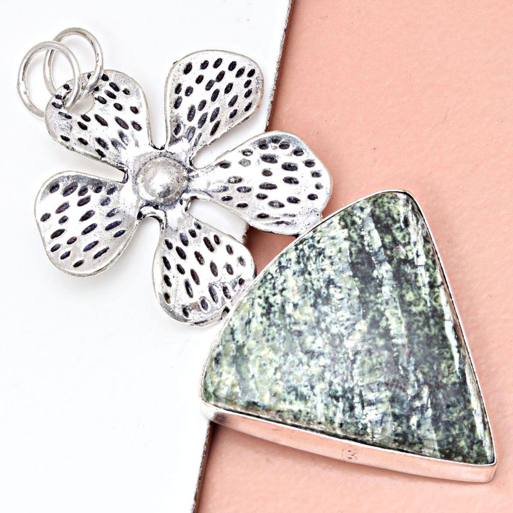 Pendant Zebra Jasper Gemstone Gift For Her Silver Jewelry 2.5"