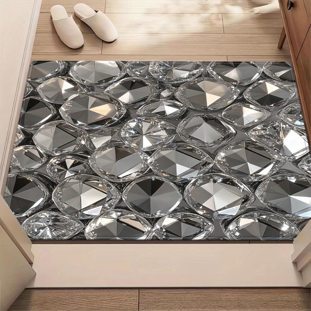 Silver Diamond Cluster Print Area Rug, Non-Slip Absorbent Washable Mat for Kitchen Bathroom, Outdoor Camping Picnic Decor