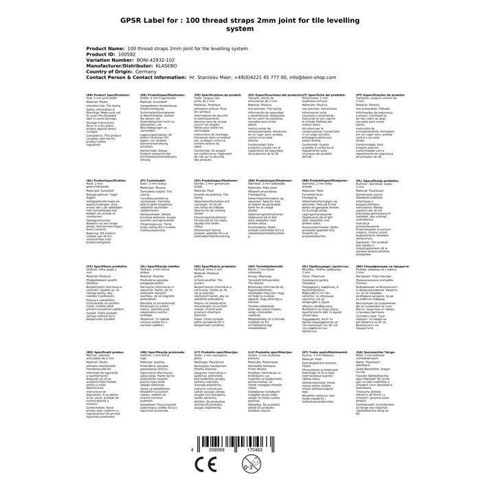 Système de nivellement de carrelage 2mm, 100 pièces