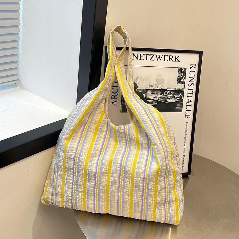 Striped shoulder bag women's casual portable vest bag large capacity canvas women's bag