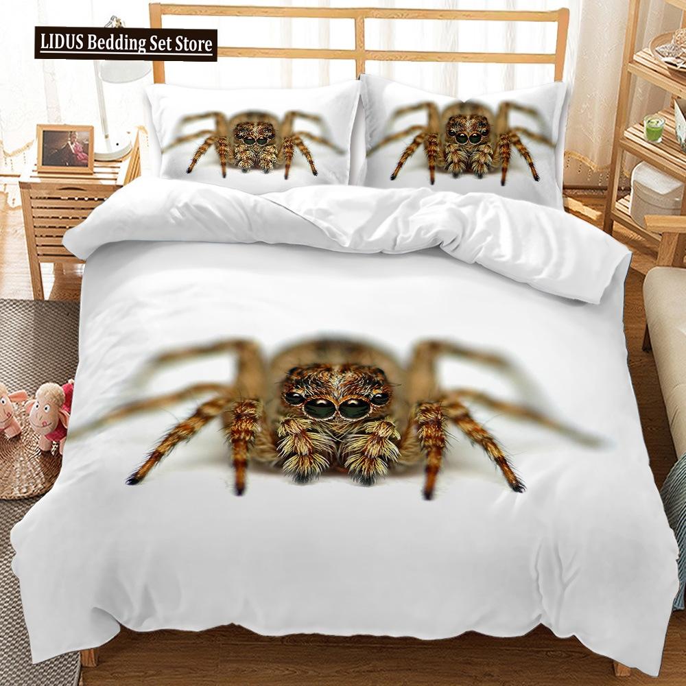 Tarantula Print Bedding Set King Full 3D Print Black Spider Comforter Cover Set Insect Theme For Boy Teen Polyester Bedding Set