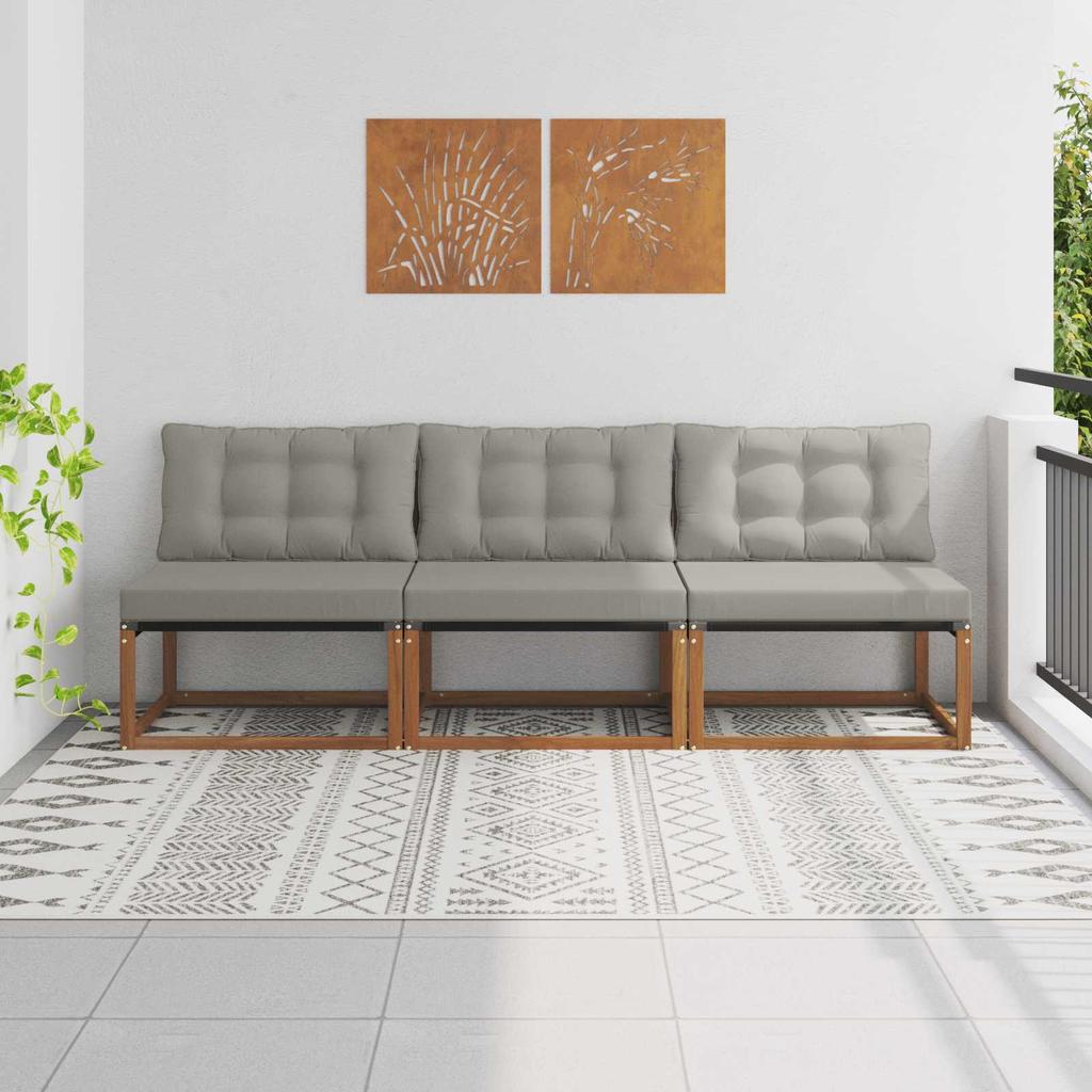 3 Piece Outdoor Center Sofa Solid Acacia Wood Frame and Textilene