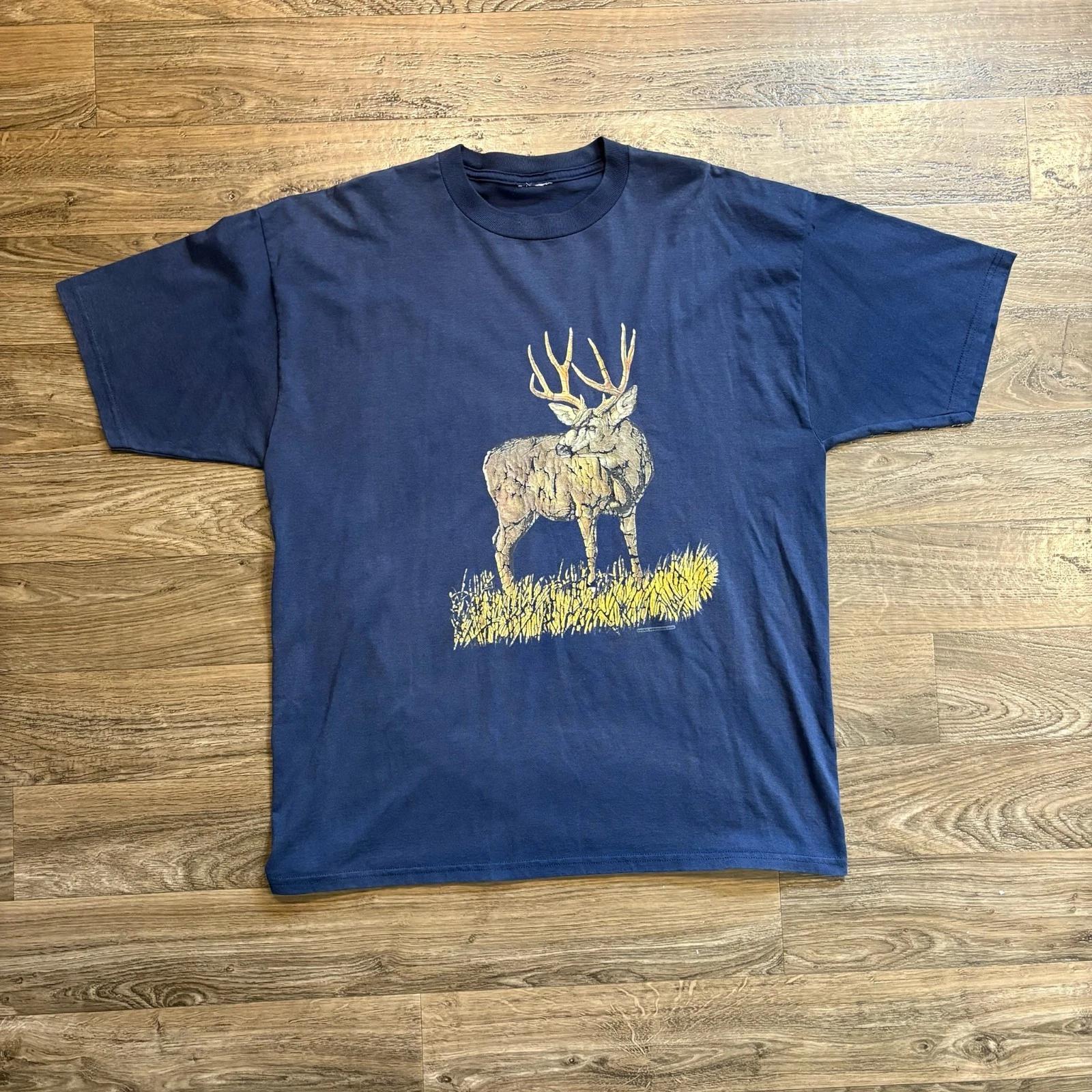 

Y2K / Vintage 2000 Global Impressions Deer Nature Graphic T Shirt XL Navy 3XL