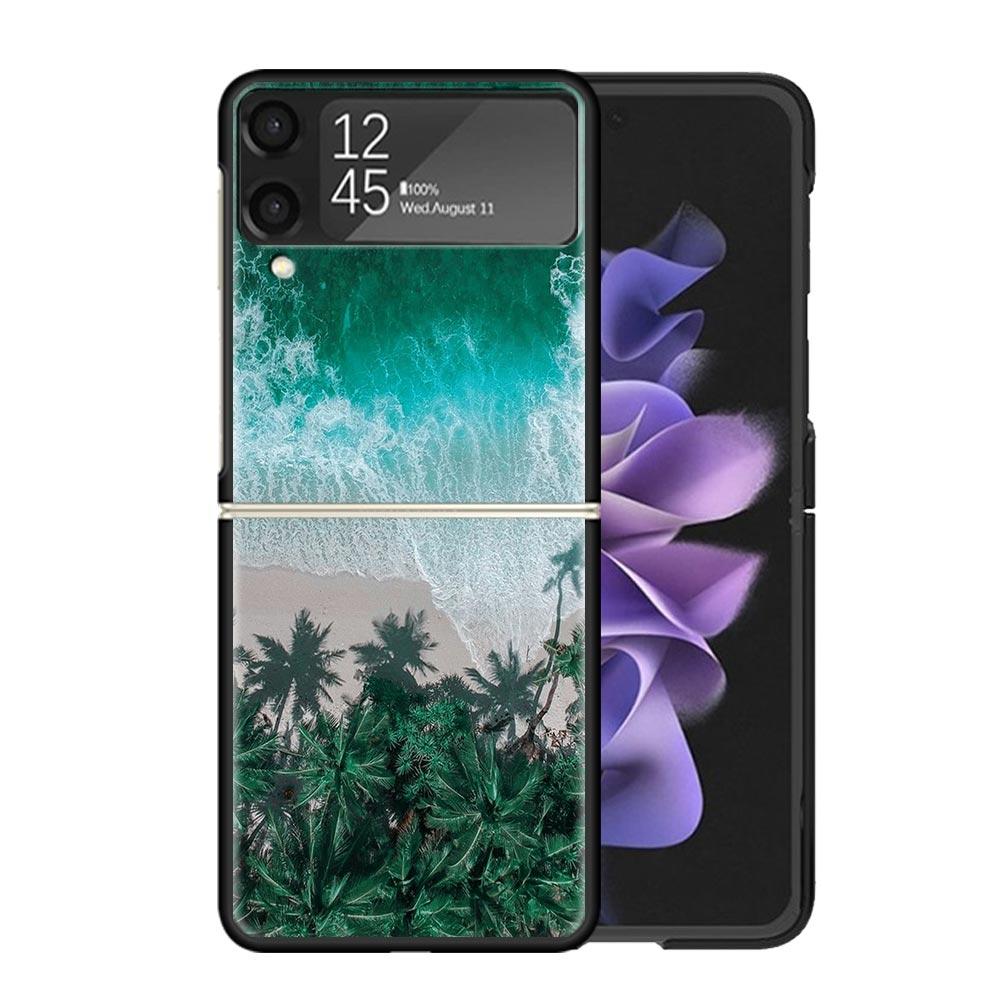 Sommer Strand Sonnenuntergang Meer Palme Klare Handyhülle Für Samsung Z Flip 7 6 5 4 3 Galaxy ZFlip7 ZFlip6 ZFlip5 ZFlip4 ZFlip3 5G Pri