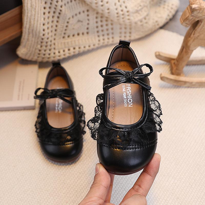 

Toddler Bow Lace Decor Glossy Mary Jane Casual Leather Princess Shoes 21 чёрный