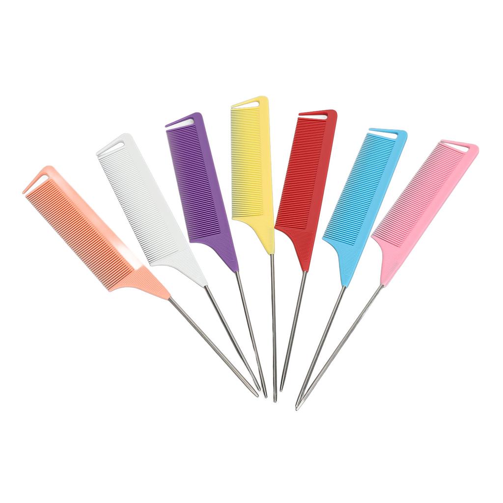 7 Colors Rat Tail Comb Set Fine Tooth Hairdressing Stainless Steel Pintail Heat Resistant Tail Parting Comb