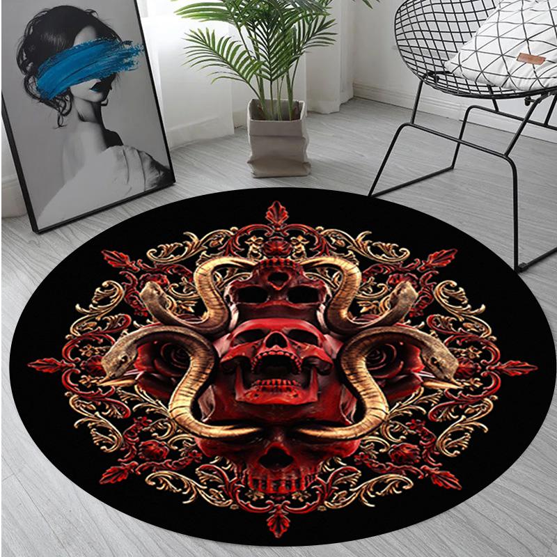Gothic Skull Circular Rug Office Decorative Carpet For Living Room Bedroom Door Mat Floor Rug Computer Chair Area Rug