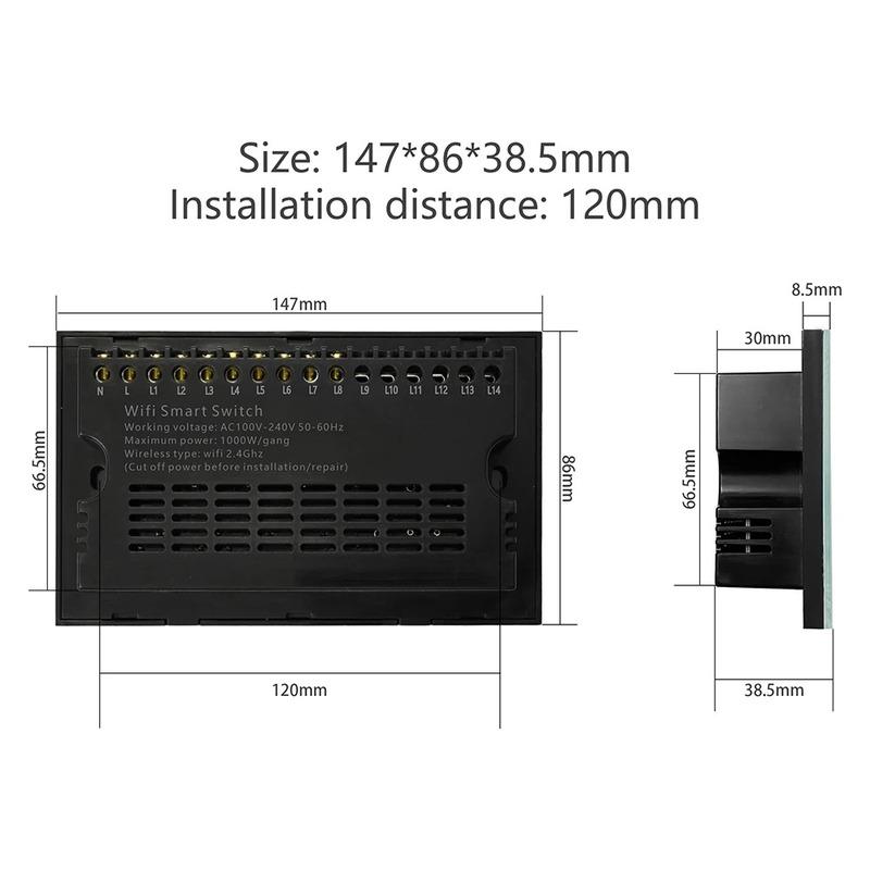 WLAN Smart Touch Licht Wandschalter Interruptor Glaspanel 8-fach 147*86mm Tuya App SmartLife Kompatibel mit Alexa Google Home