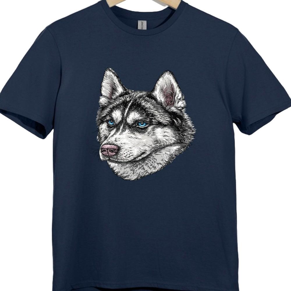 Siberian Husky T Shirt Realistic Husky Face Graphic Tee Blue Eyes Dog Lover Top