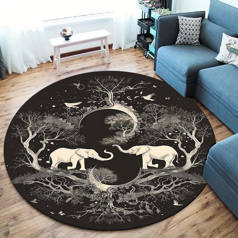 elephant Round Area Rug,Carpet Rug for Living Room Bedroom Sofa Playroom Decor,Non-slip Floor Mat