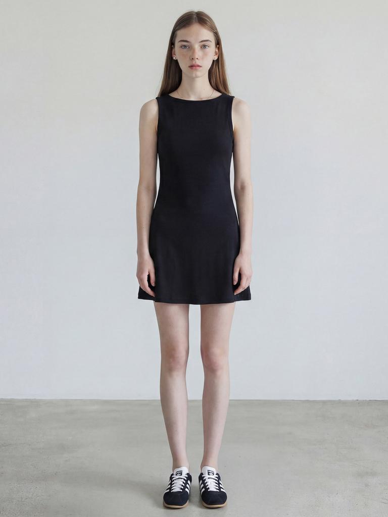 STAY WITH ME Cotton Jersey Mini Dress_Black