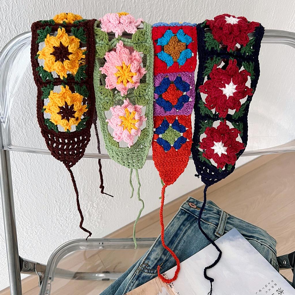 French sweet cute dopamine knitted headband female flower lace-up decorative hot girl headscarf seaside photo accessories