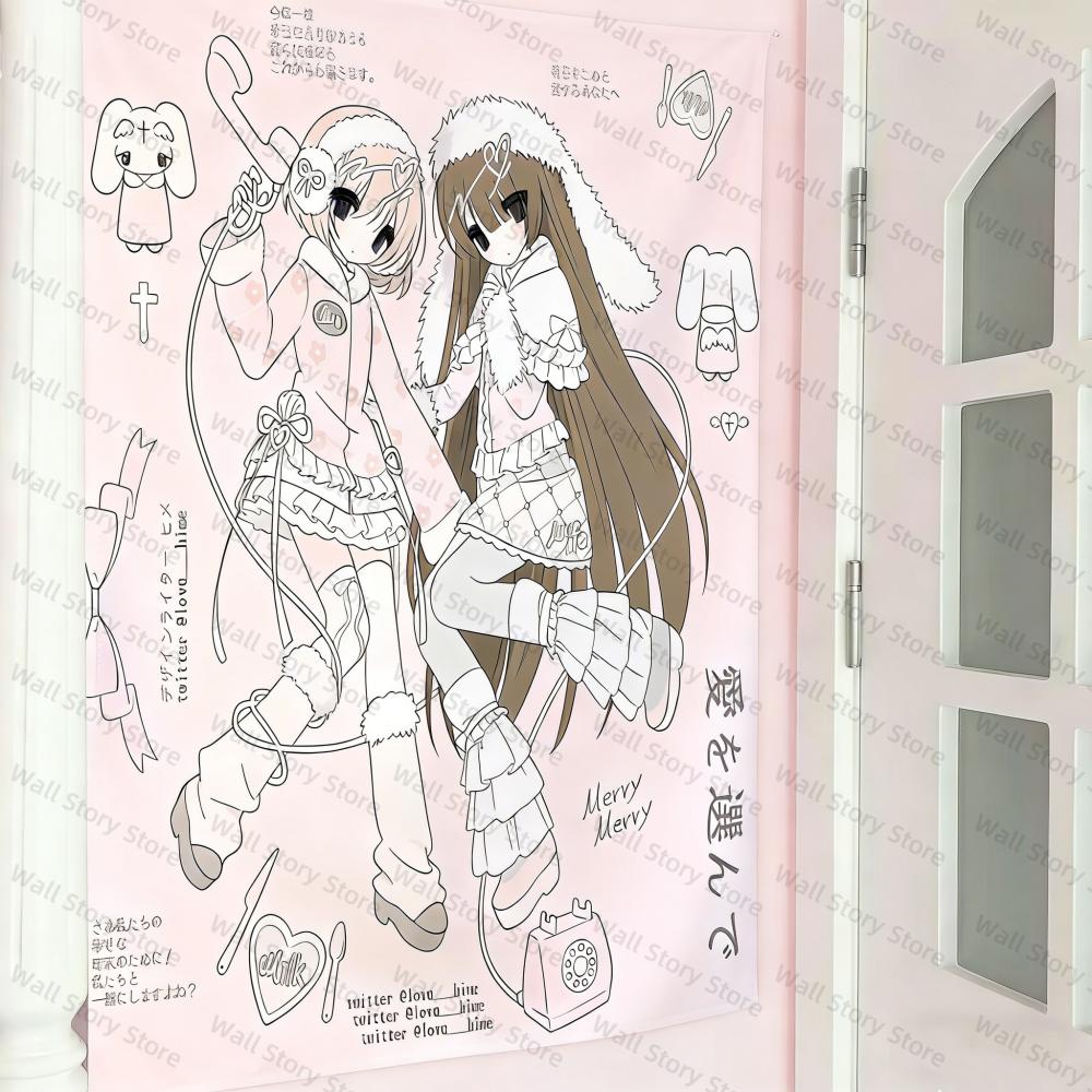 

Japanese Sweet Angel Tapestry Line Art Style Anime Girl Illustration Wall Hanging for Bedroom Girls Room Dorm Decor Tapestry 74x94cm(29x37in)