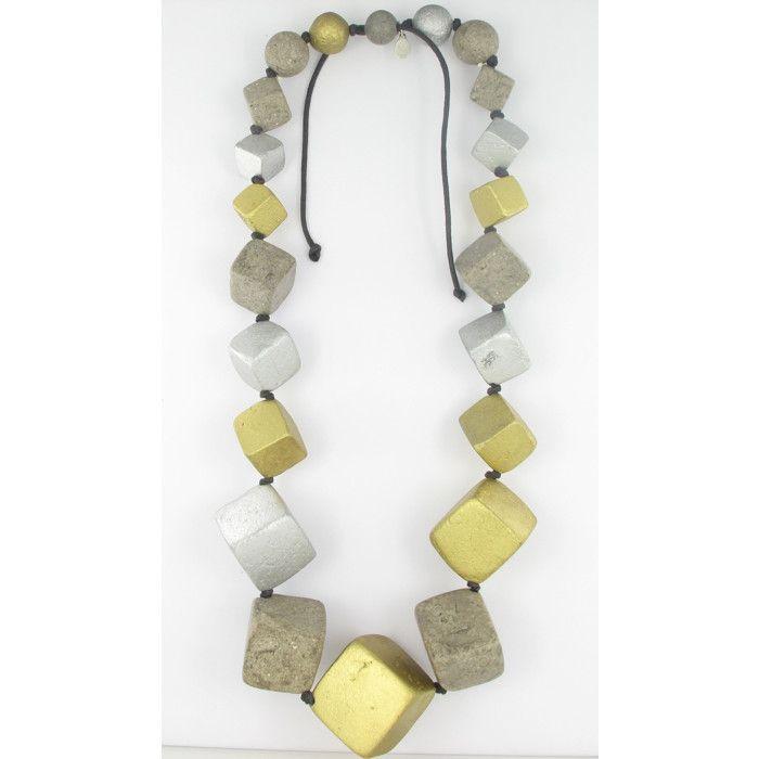 Collier long argenté et doré