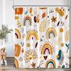 Cartoon Shower Curtain Autumn Leaf Heart Pattern Pink Love Doodle Bathroom Decor Kid Child Polyester Bath Curtain With Hook