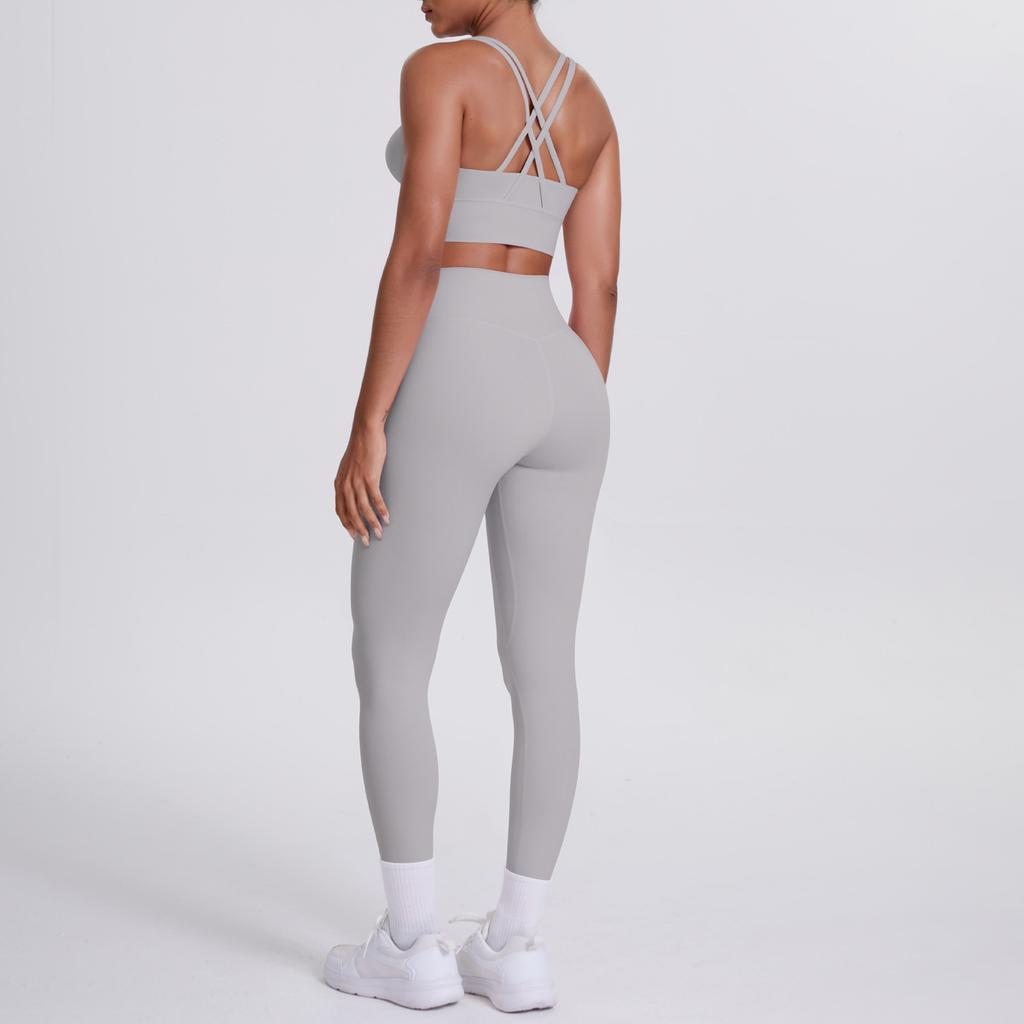 Nude Brushed Cross Back Bra, Casual Sports, Hip Lifting Pants, Fitness Yoga Suit, Two-piece Set