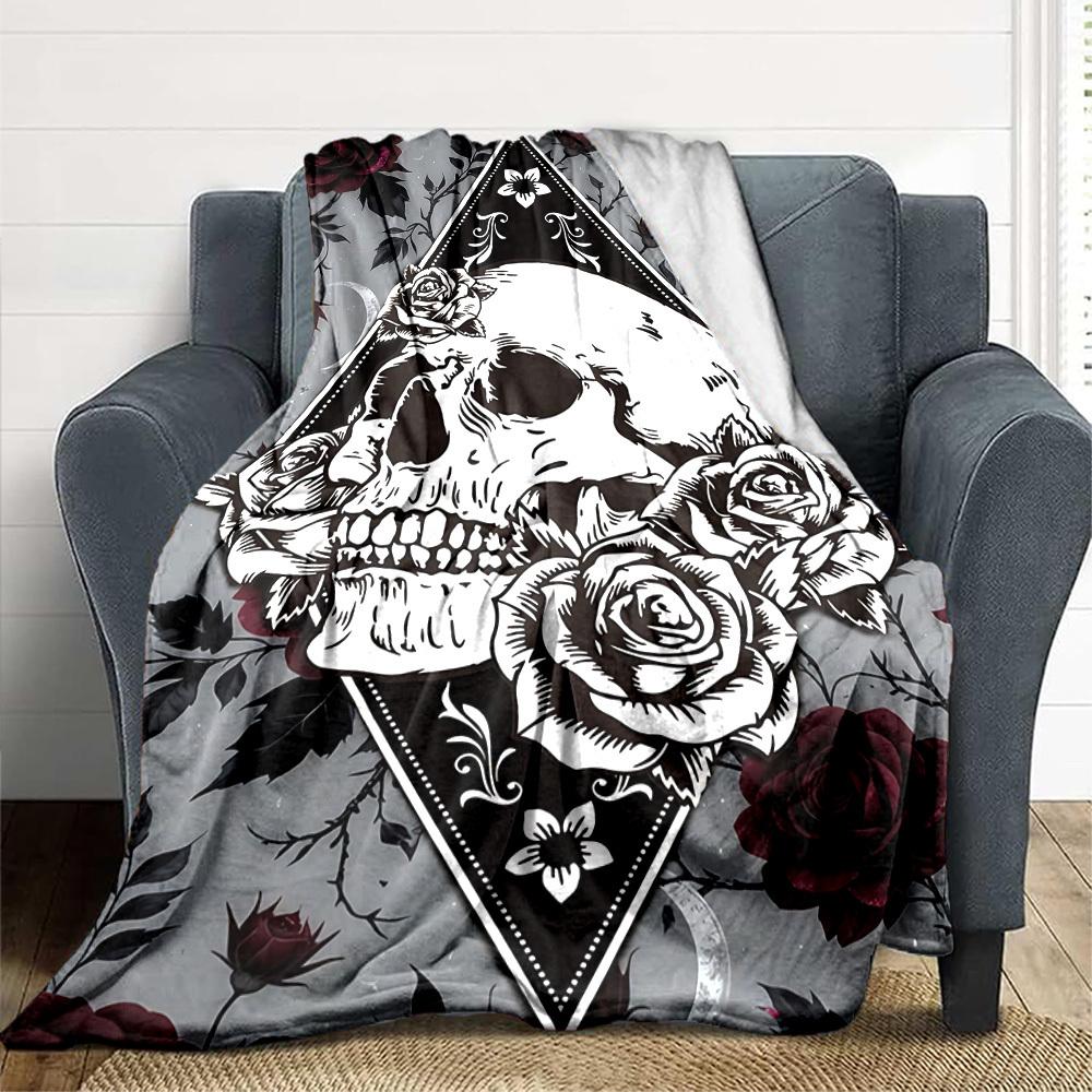 1PC Skull Roses Blanket - Soft Warm All-Season Throw for Sofa, Bed, Car, Office, Throw For Sofa yy250916113