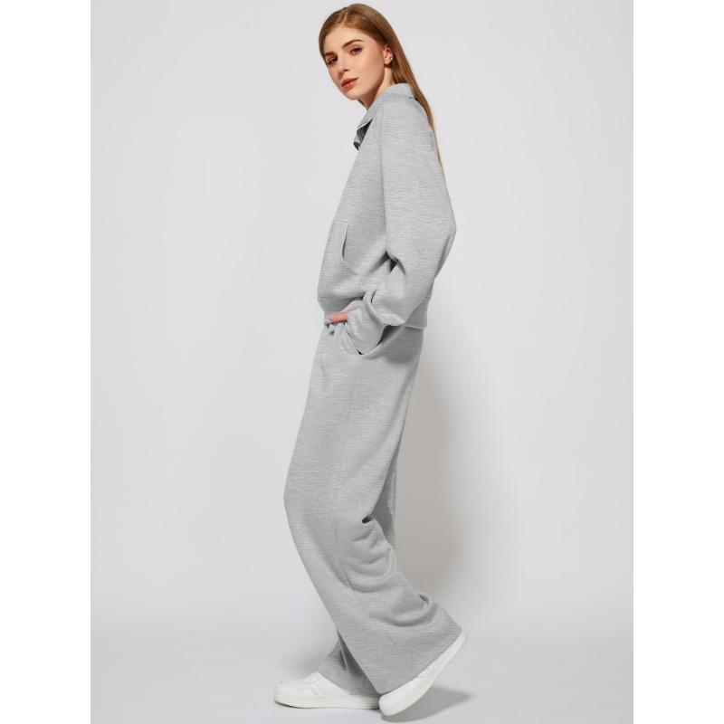 Women Stand Collar Zipper Long Sleeve Casual Sports Two Piece Sweatshirt And Pants Set