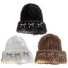 Girls Slouchy Beanie with Metal Bowknot Decals Winter Student Outdoor Cycling Skiing Climbing Hat Cold Weather Hat