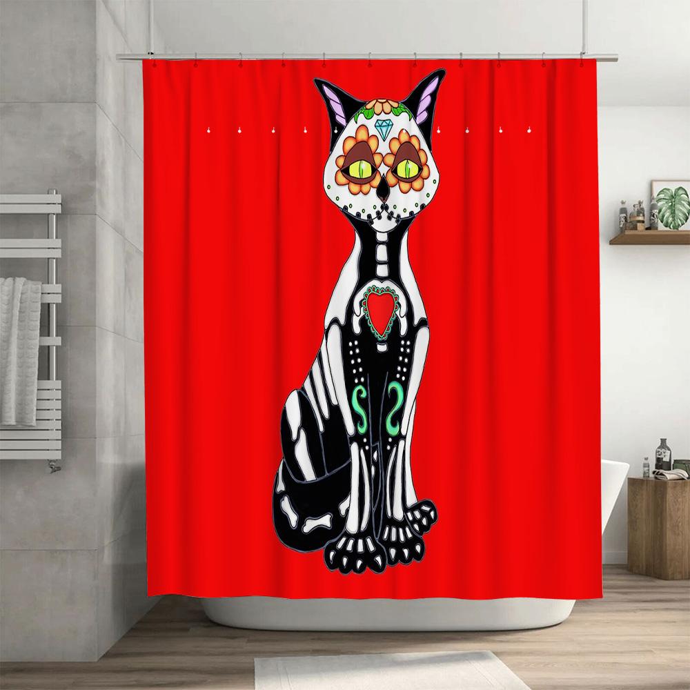 Spooky Skull Bat Halloween Shower Curtain Gothic Horror Vampire Batwing Bathroom Decor