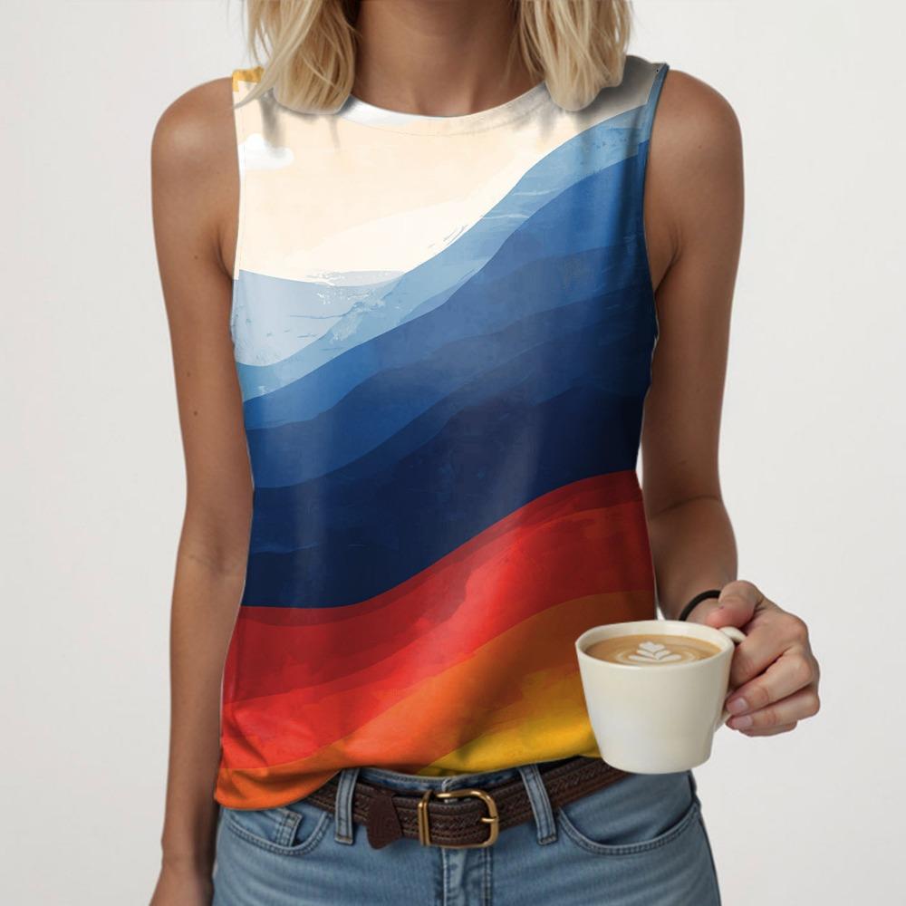 Women s comfortable round neck sleeveless printed vest S