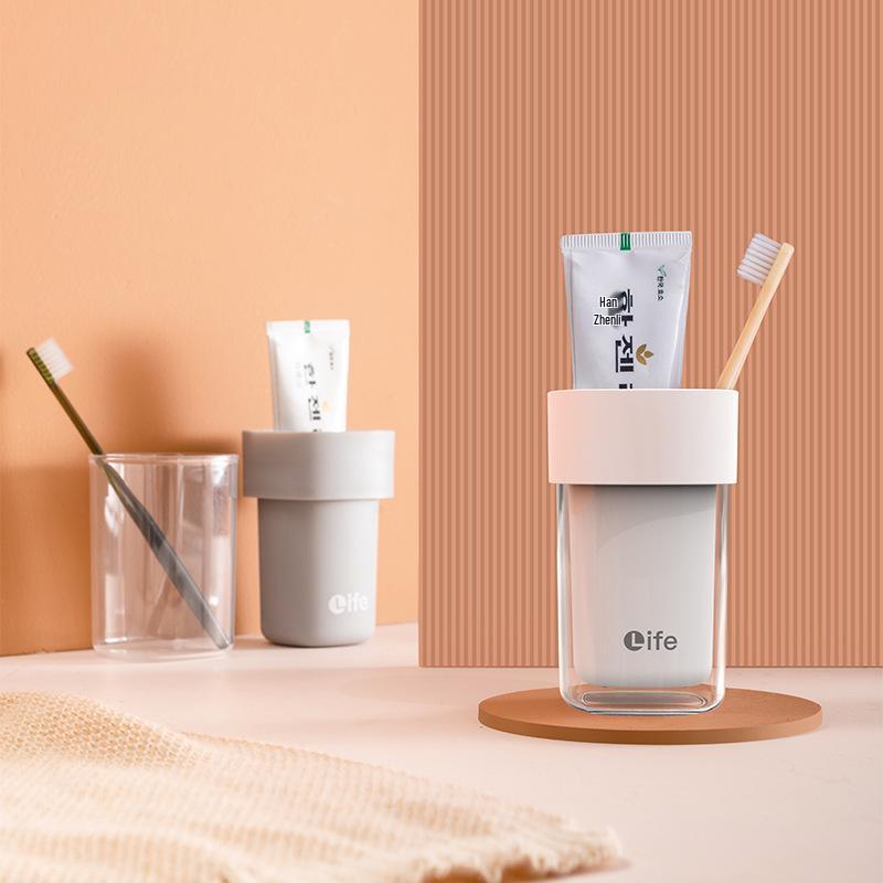 Portable Layered Travel Wash Cup Set - Transparent Mouthwash Cup & Toothbrush Storage for Women