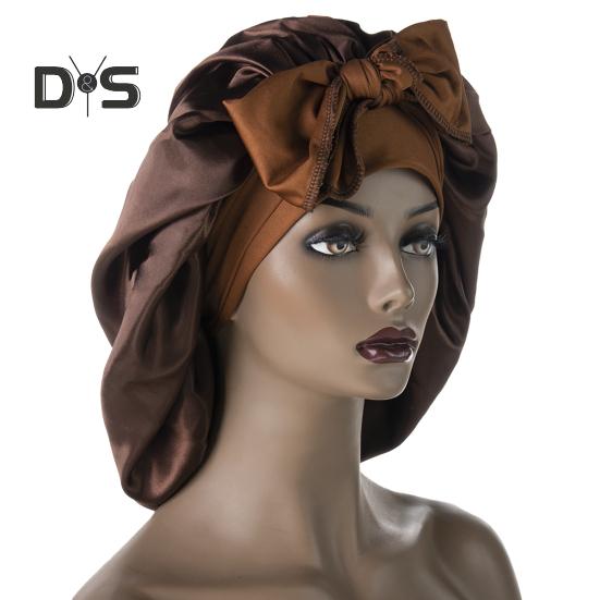 Sleeping Hat Solid Color Stretchy Ribbon Decoration Satin Fabric Round Hat Fine Texture Daily Wear Sleep Bathroom Headwear