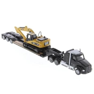 Diecast Master 1/87 Kenworth 880 S SBFS 40-inch Sleeper Tandem Tractor with Low-Boat Trailer & CAT 320D L Hydraulic Excavator