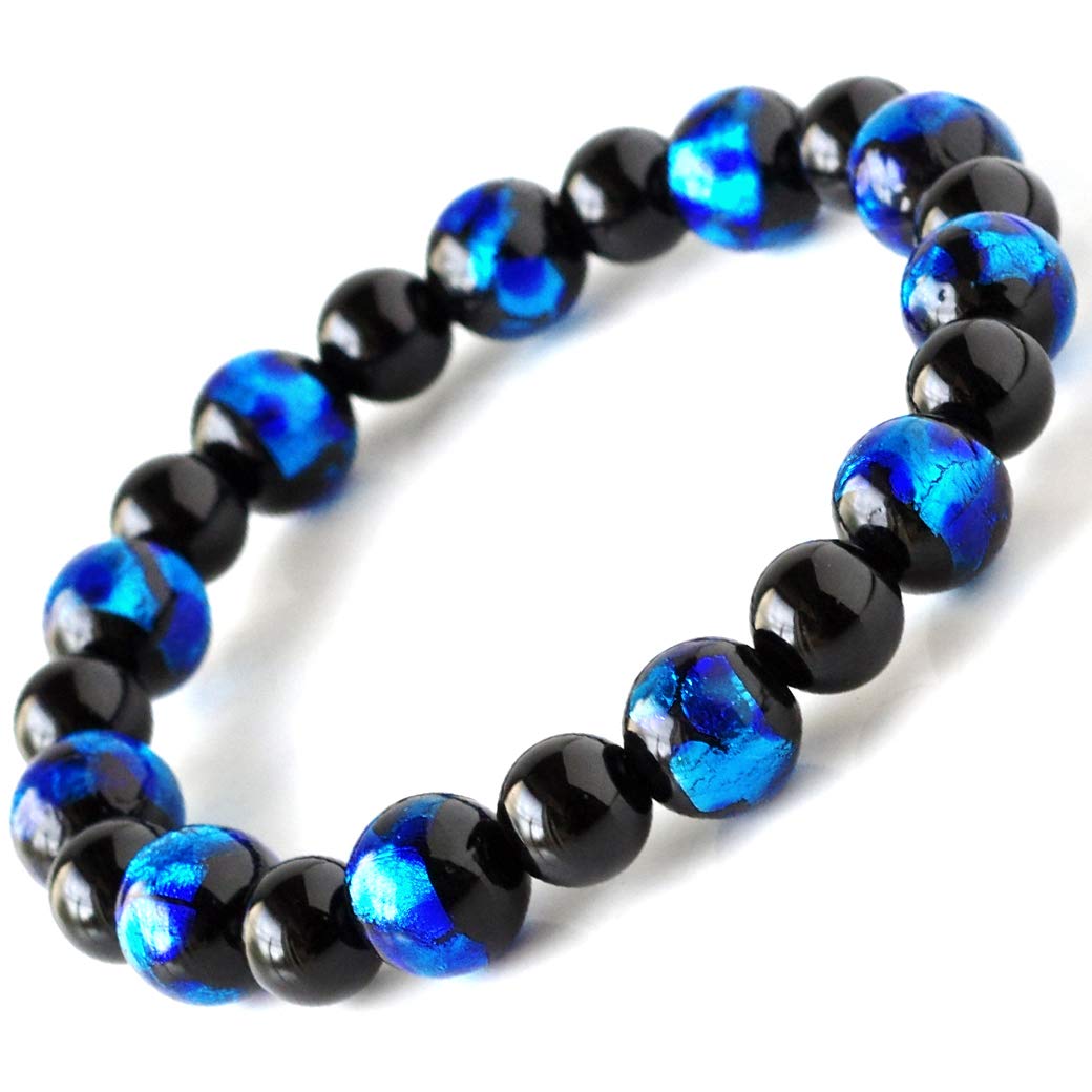 

Браслет з натурального каменю, енергетичний камінь, скло «світлячок», онікс, чоловічий та жіночий аксесуар, внутрішній діаметр: прибл. 16см