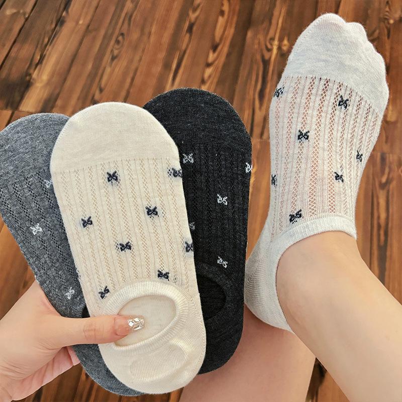 Bow Mesh Boat Socks Women'S Cotton Breathable Summer Thin Low-Top Shallow-Mouth Socks Non-Slip And Non-Slip Women'S Socks