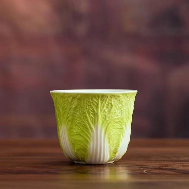 Tazza di Porcellana Giada Grasso di Montone Ceramica Fatta a Mano Set da Tè Fortuna Cavolo Simbolismo Ricchezza Regalo per la Casa Cerimonia del Tè Gongfu