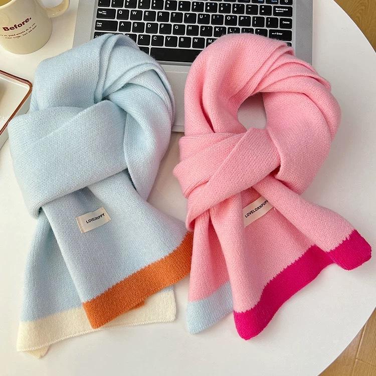 Exquisite Candy Color Dopamine Contrasting Design Soft and Skin Friendly Scarf Woolen Knitted Student Scarf  Cute and Warm in Winter